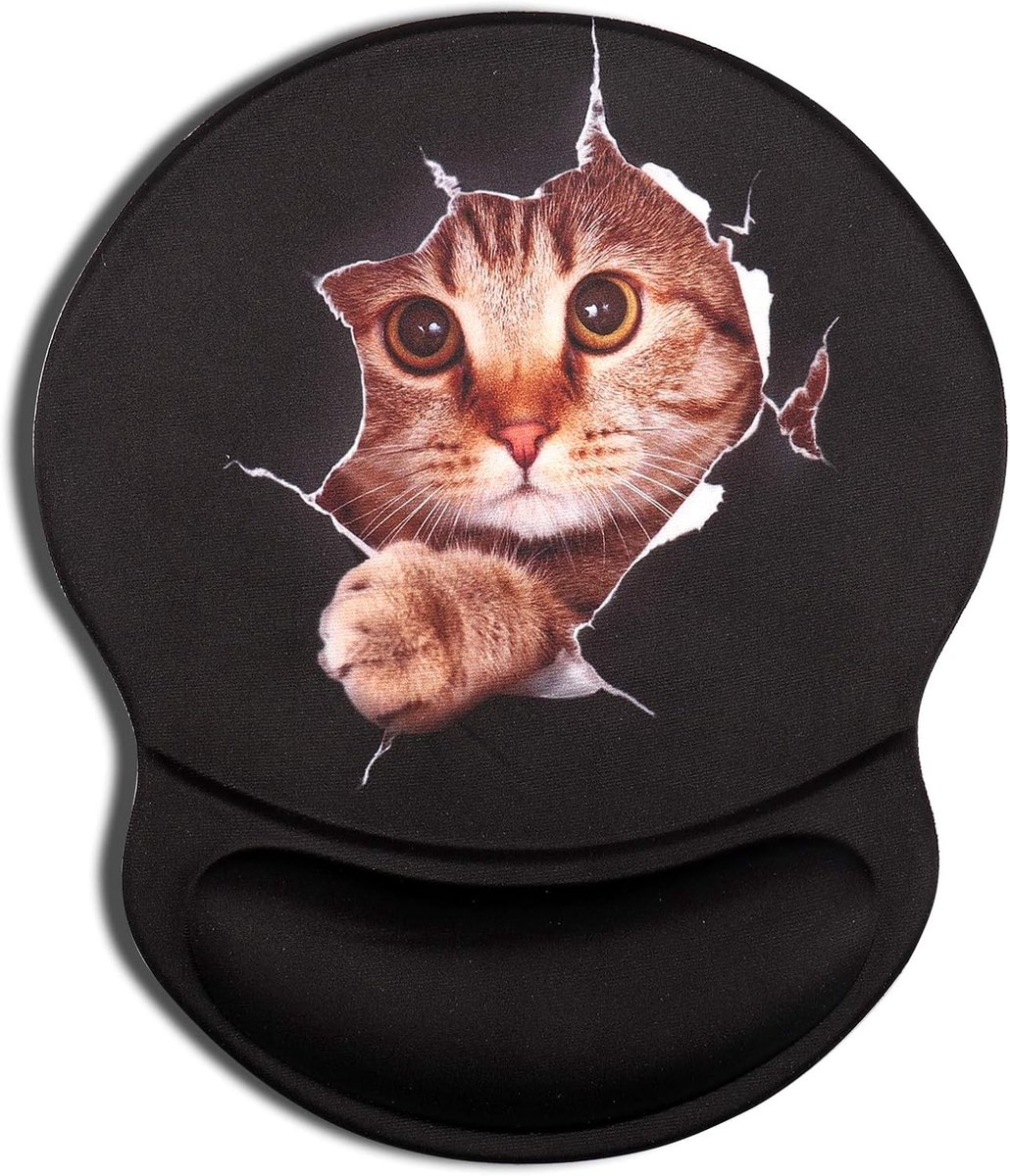 SnelShoppen - Ergonomische Muismat met Polssteun - Gel Polssteun voor Comfort - Geschikt voor Thuis en Kantoor - Antislip Onderzijde - Kat Design