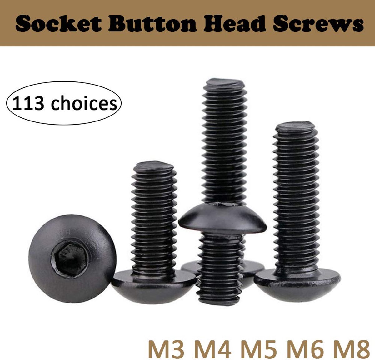 SnelShoppen - 10 Stuks M8*16mm Hex Socket Button Head Schroeven - Kogelkop Bouten van Hoogwaardig 10.9 Staal, Zwart, Voor Professioneel Gebruik