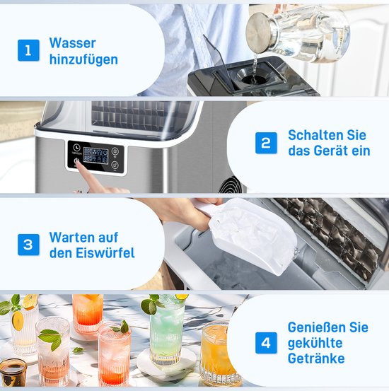 Ijsblokjesmaker - 20 kg/24u - 25,2 x 36 x 37,1 cm - RVS - Zilver - 3,2 L Waterreservoir — afbeelding 2