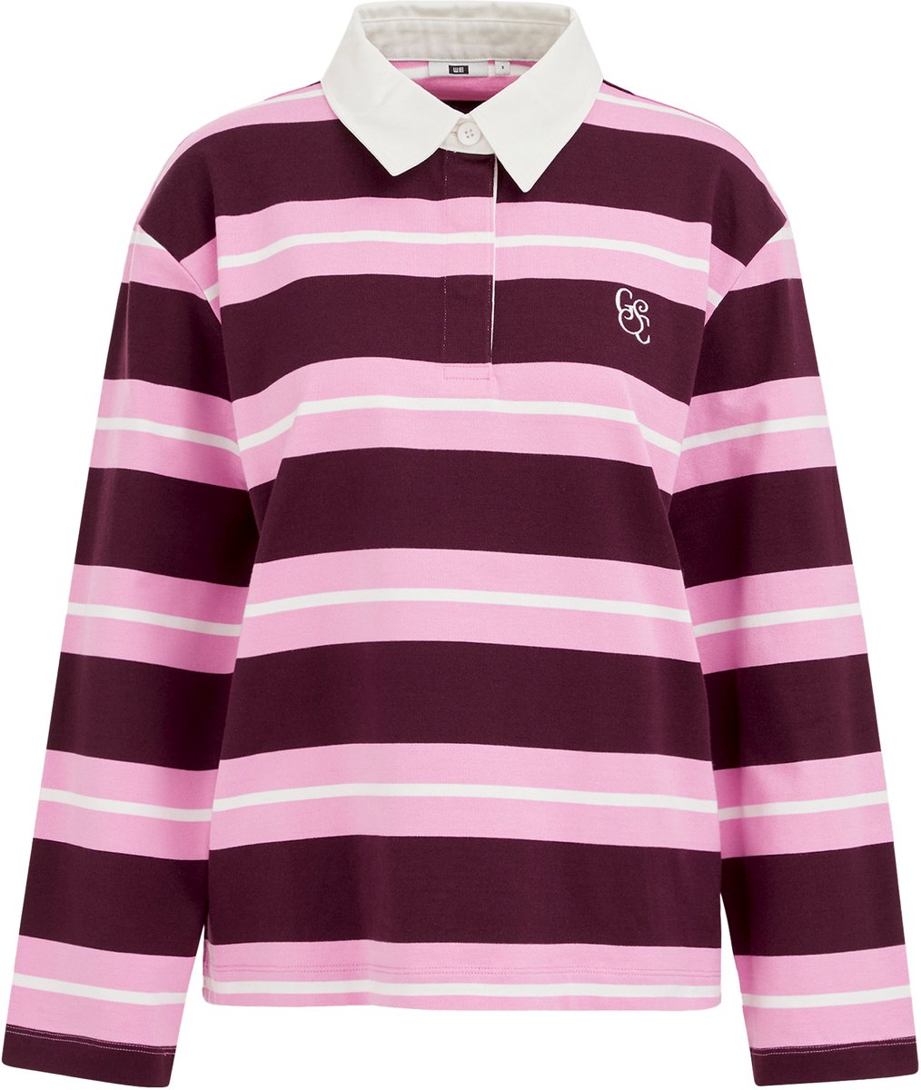 WE Fashion Dames oversized gestreepte polo met embroidery