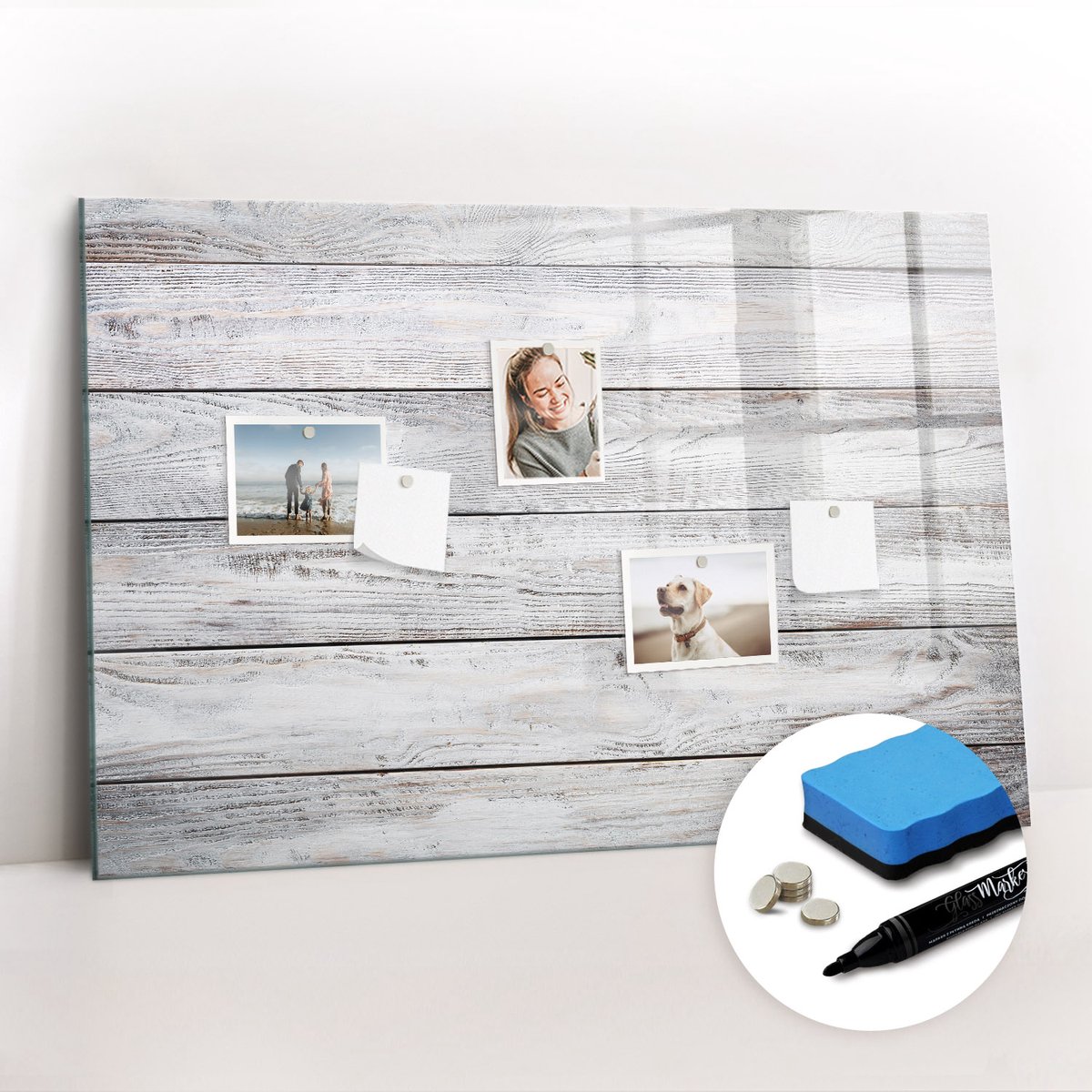 Tulup Whitebord - Geschilderde planken - 90 x 60 cm - Wit Memobord Glas - Gratis 5 Sterke Magneten + Whiteboard Marker & Wisser - Design Memobord - Magnet Board - Productiviteit Tools