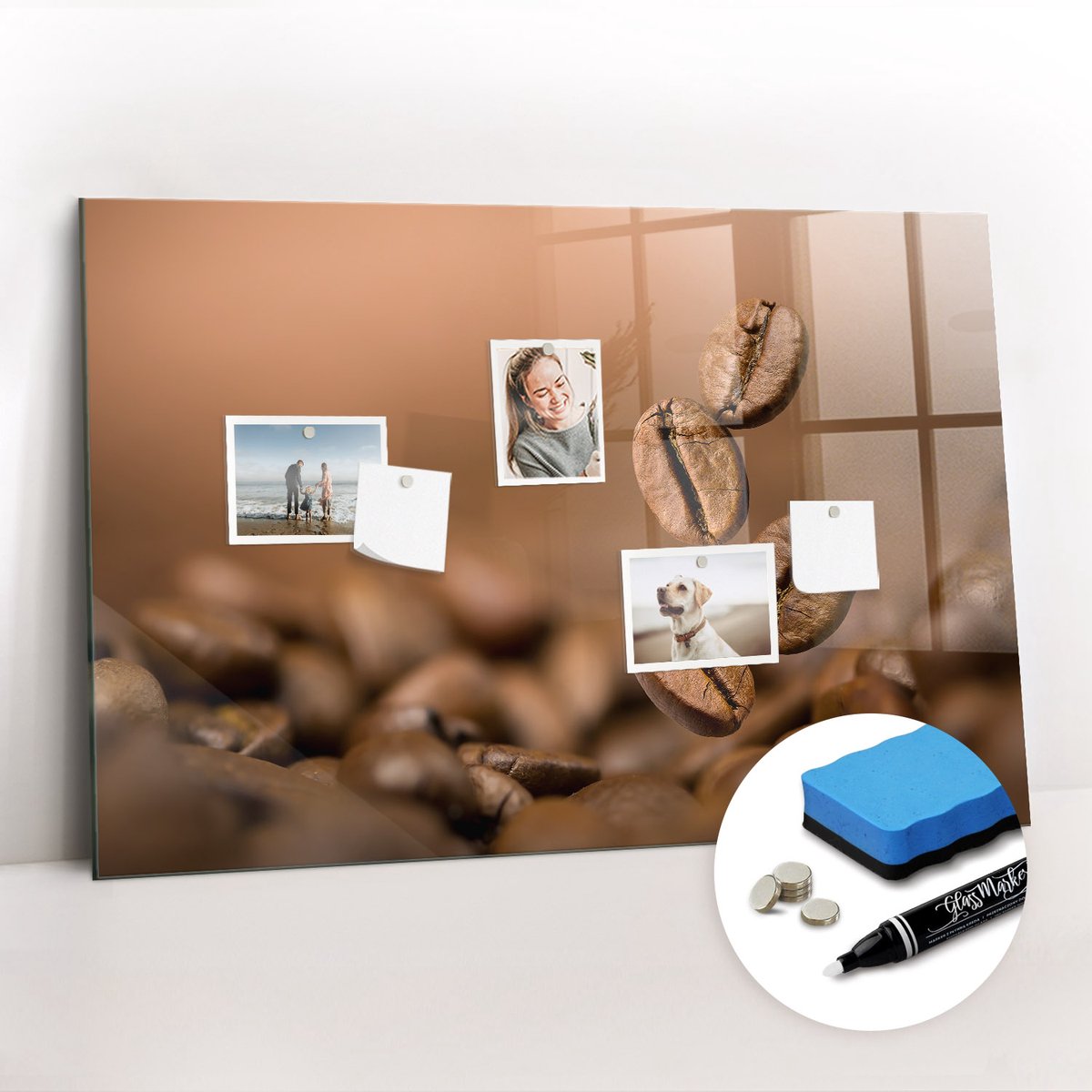 Tulup Whitebord - Gebrande koffiebonen - 90 x 60 cm - Bruin Magnetisch Bord - Gratis 5 Sterke Magneten + Whiteboard Marker & Wisser - Interieur Accessoires Kantoor - Foto Magneetbord - Productiviteit Tools