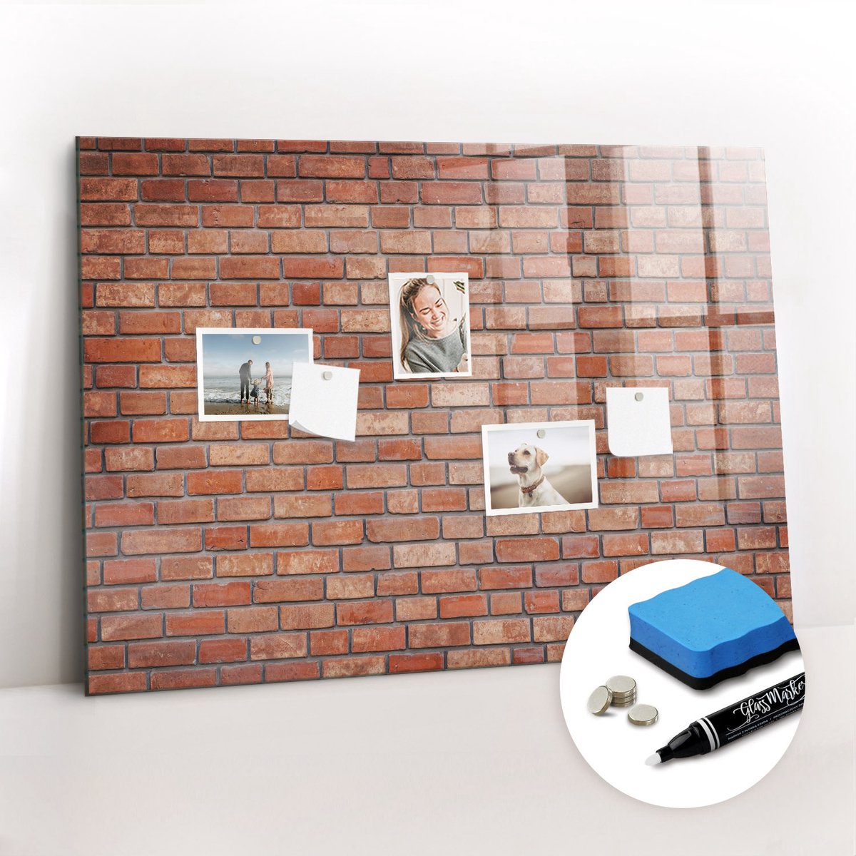 Tulup Whitebord - Bakstenen muur - 100 x 70 cm - Rood Magneetbord Design - Gratis 5 Sterke Magneten + Whiteboard Marker & Wisser - Industrieel Wandbord - Magneetbord Muur - Inspiratiebord Kantoor