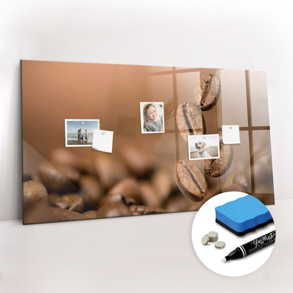 Tulup Whitebord - Gebrande koffiebonen - 120 x 60 cm - Bruin Magnetisch Wandbord - Gratis 5 Sterke Magneten + Whiteboard Marker & Wisser - Stylish Memo Board - Magneetbord Keuken - Organiseer Je Bureau