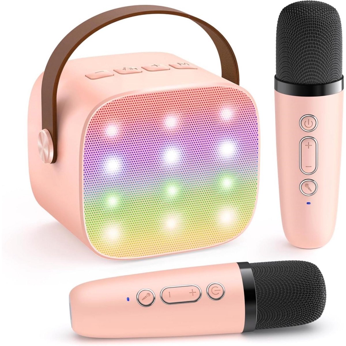 SSTRWGOOD Karaokemachine met twee microfoons – Cadeau voor meisjes – Mini-karaokemachine voor kinderen – Inclusief microfoons – Cadeau voor Kinderdag (leeftijd 3–12) – Verjaardagscadeau / Muziekspeaker – Roze