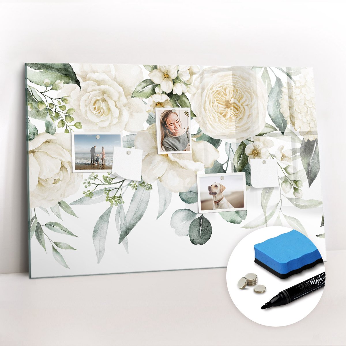 Tulup Whitebord - Bloemen - 90 x 60 cm - Groente Magneetbord Design - Gratis 5 Sterke Magneten + Whiteboard Marker & Wisser - Scandinavisch Design Bord - Magneetbord Keuken - Planning Muur