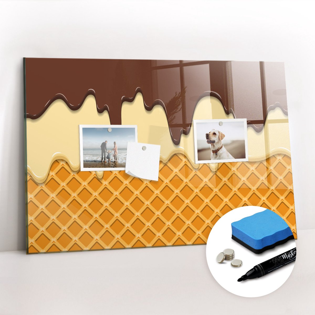 Tulup Whitebord - Ijsje - 60 x 40 cm - Veelkleurig Memobord Glas - Gratis 5 Sterke Magneten + Whiteboard Marker & Wisser - Stylish Memo Board - Magnetisch Bord - Planning Muur
