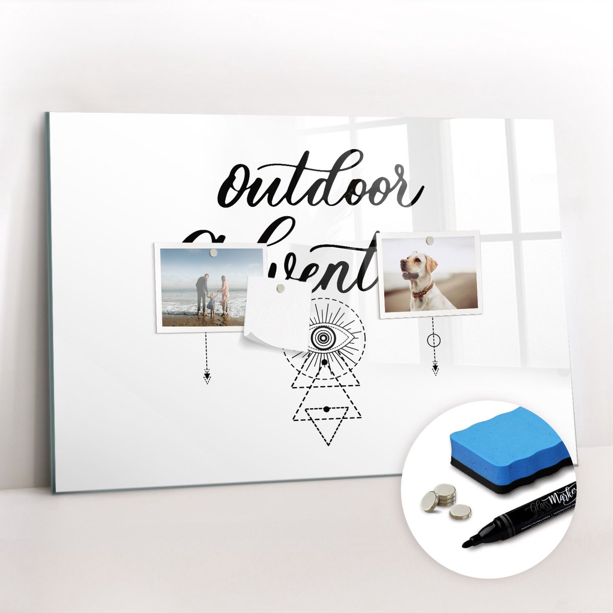 Tulup Whitebord - Buitenavontuur in de bergen - 60 x 40 cm - Wit Magnetisch Bord Kind - Gratis 5 Sterke Magneten + Whiteboard Marker & Wisser - Industrieel Wandbord - Magneetbord Muur - Inspiratiebord Kantoor