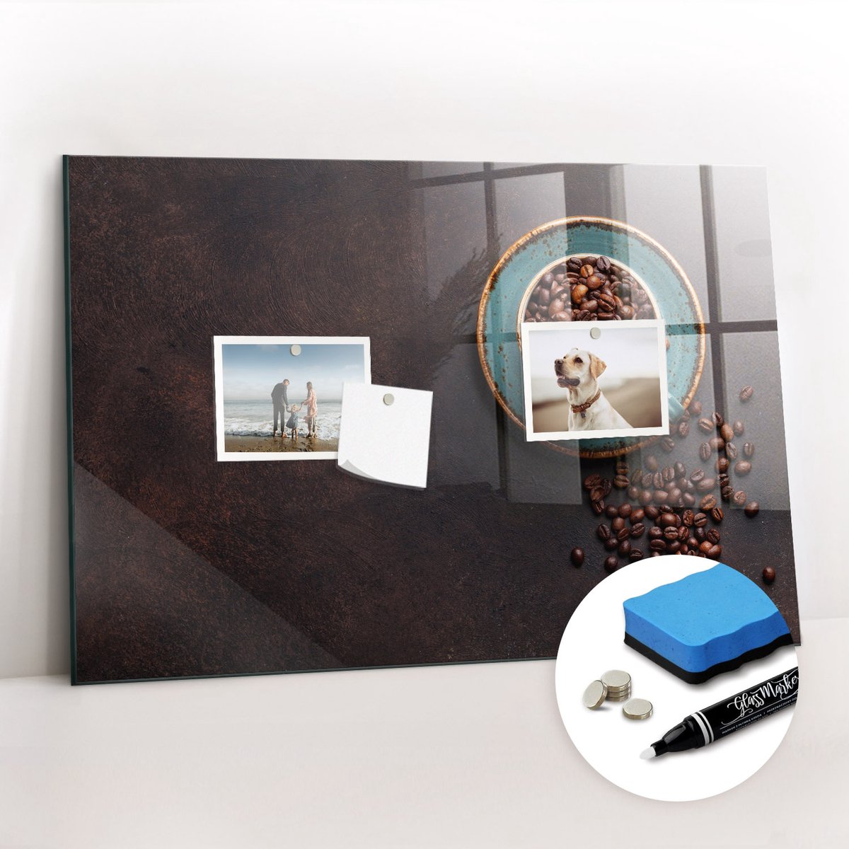 Tulup Whitebord - Een kopje koffie - 60 x 40 cm - Veelkleurig Magneetbord Design - Gratis 5 Sterke Magneten + Whiteboard Marker & Wisser - Moderne Wanddecoratie - Magneetbord Keuken - Notitiebord Werkplek
