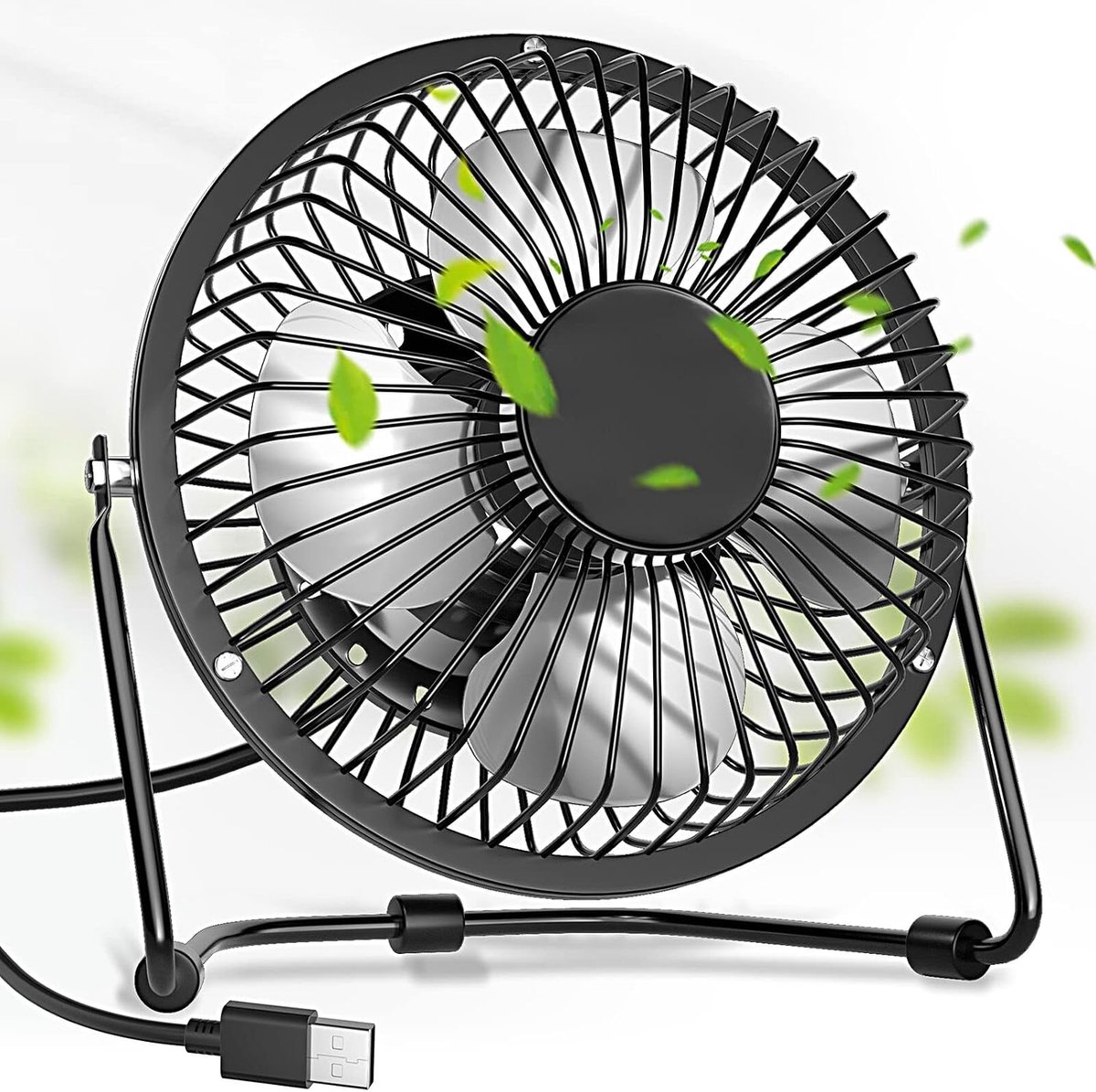 Mini USB-ventilator, 360 graden draaibaar, 5,71 inch krachtige draagbare stille ventilator, metalen bureauventilator voor kantoor, thuis, slaapkamer, auto, USB-voeding (zwart)