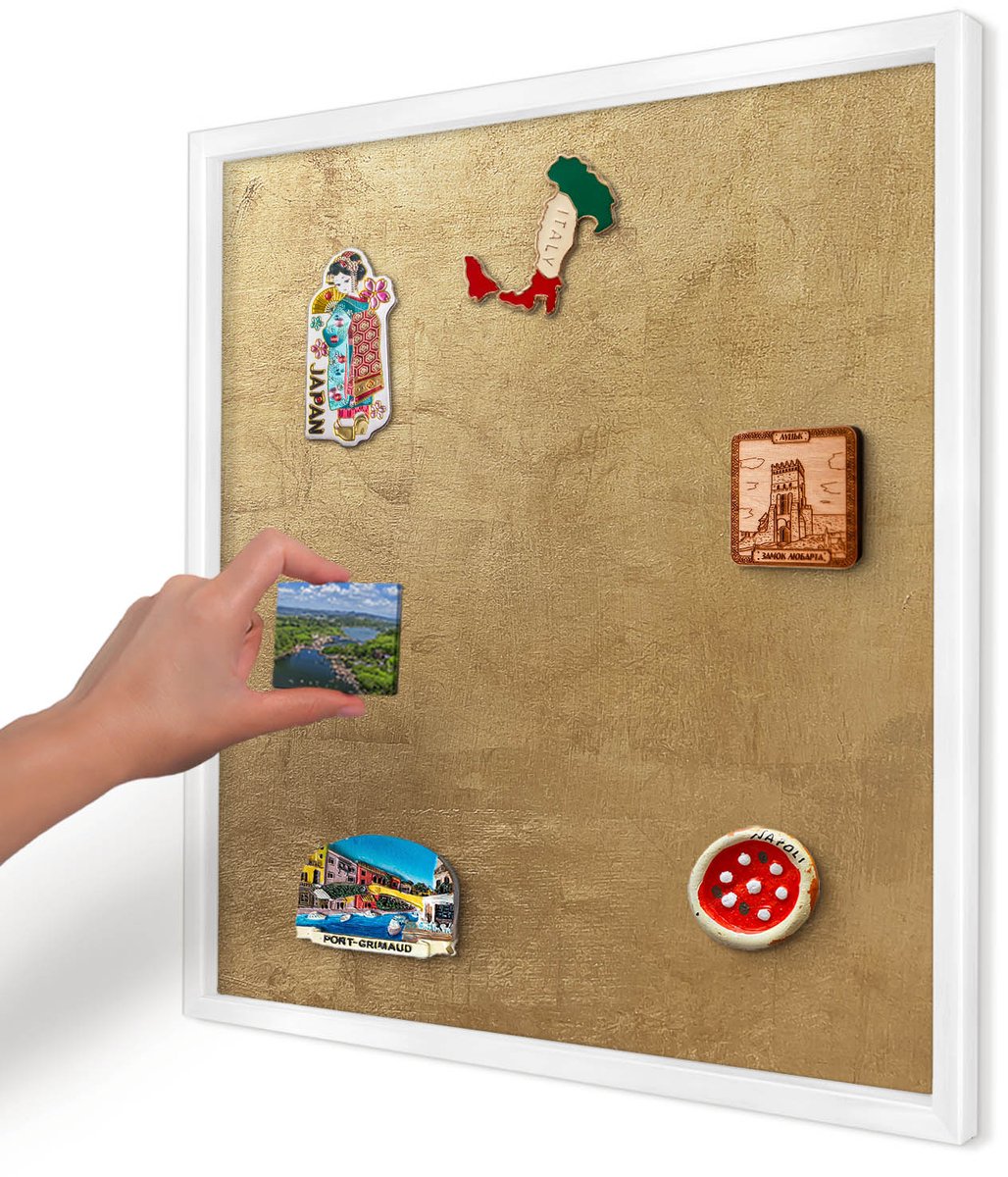 Artprintcave Geel Magneetbord mit Witte Lijst - 50x50 cm - Gele Textuur Magneet Bord mit Frame - Rustiek Memobord Keuken - Texturen