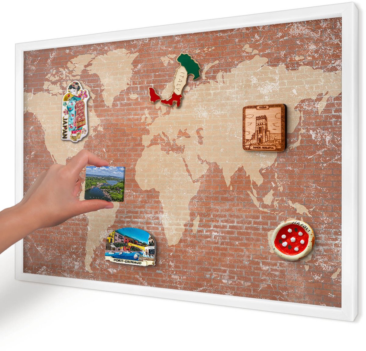 Artprintcave Bruin Magneetbord mit Witte Lijst - 60x40 cm - Bakstenen Plattegrond Magnetisch Bord - Industrieel/Loft Magnetisch Bord Voor Magneten - Kaarten