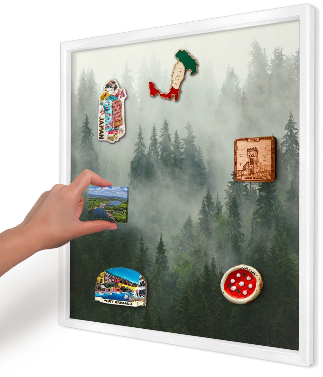 Artprintcave Groente Magneetbord mit Witte Lijst - 50x50 cm - Bosmagie Memobord Keuken - Fotografisch Magneet Bord mit Frame - Natuur