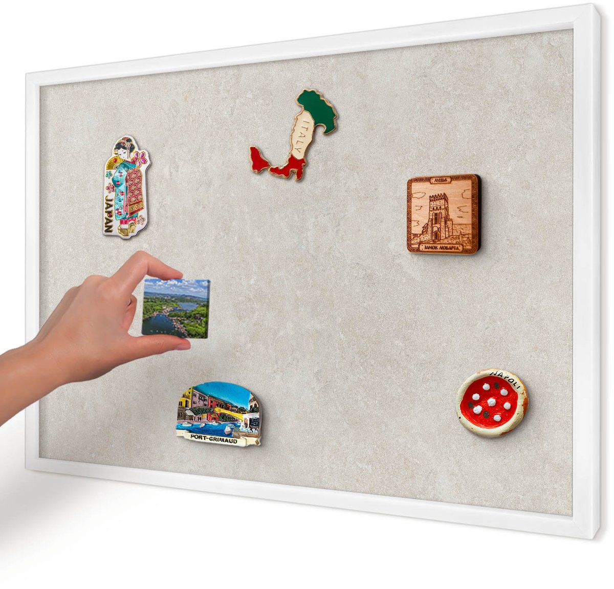 Artprintcave Beige Magneetbord mit Witte Lijst - 60x40 cm - Natuurlijke Elegantie Magneetbord Voor Foto's - Modern Bord Voor Magneten - Texturen