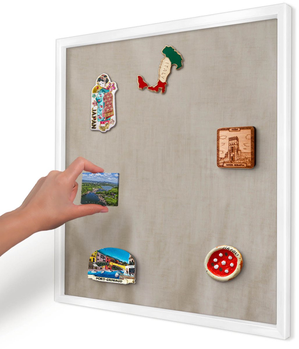 Artprintcave Beige Magneetbord mit Witte Lijst - 50x50 cm - Beige Rustig Magneetbord Voor Foto's - Minimalist Bord Voor Magneten - Texturen