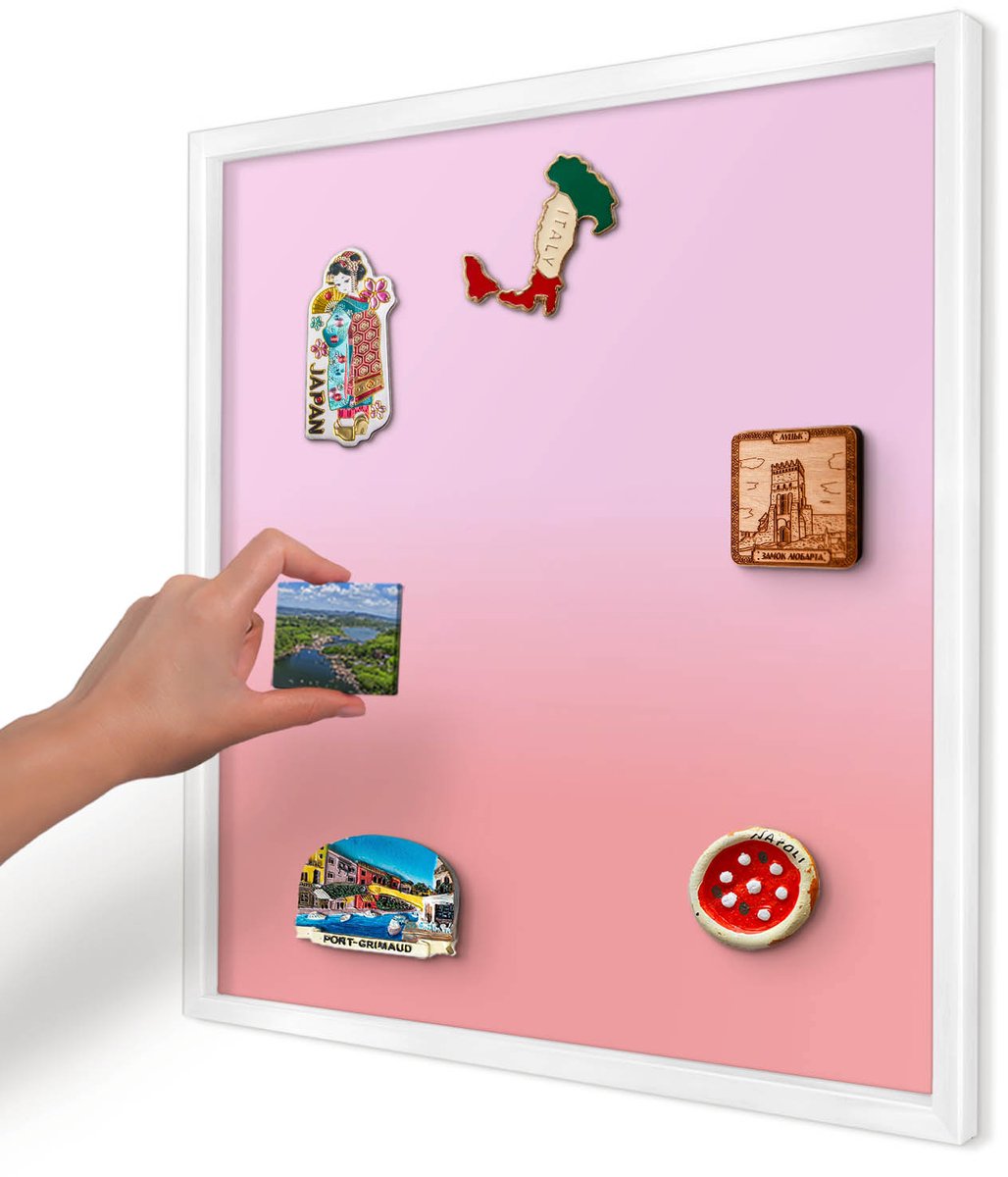 Artprintcave Roze Magneetbord mit Witte Lijst - 50x50 cm - Zachte Helling Magnetisch Bord - Minimalist Magneetbord Voor Foto's - Achtergronden En Patronen
