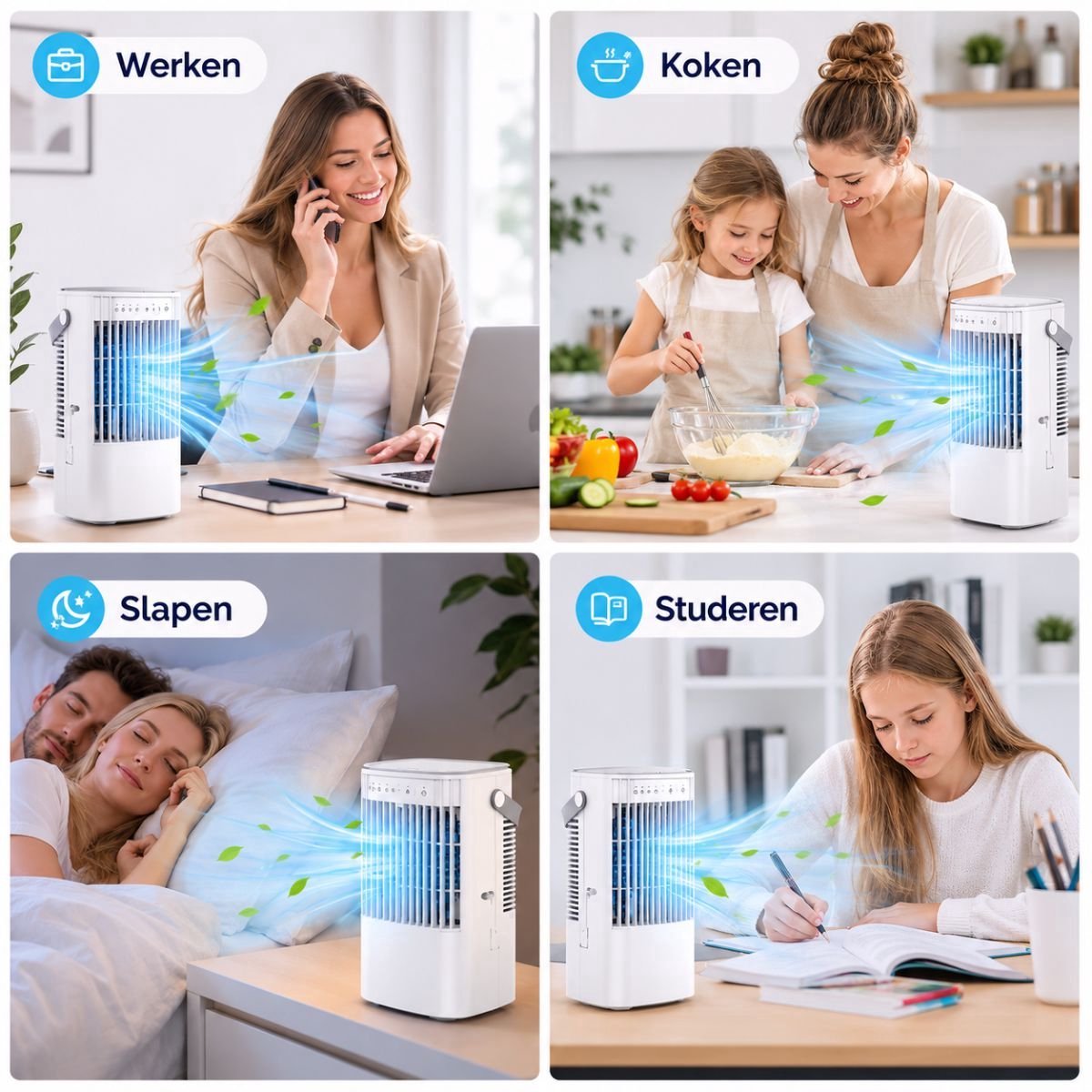 Mini Airco met Water - Luchtkoeler 3-in-1 - Mobiele Airco Zonder Afvoerslang -Tafelventilator - USB-C Aircooler - Ventilator & Draagbare Airco - Mobiele Airco - 900ML Watertank – foto 7