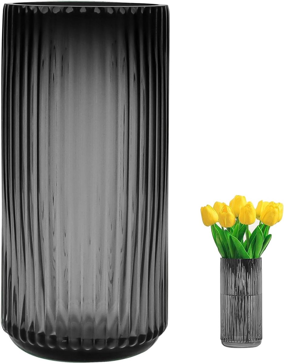 SnelShoppen - Premium Dikke Groene Glazen Vaasje, Geribbeld Glas Bloemenvaas voor Landelijke Decoratie, Modern Decoratief Jardinière voor Bloemen, Vaz
