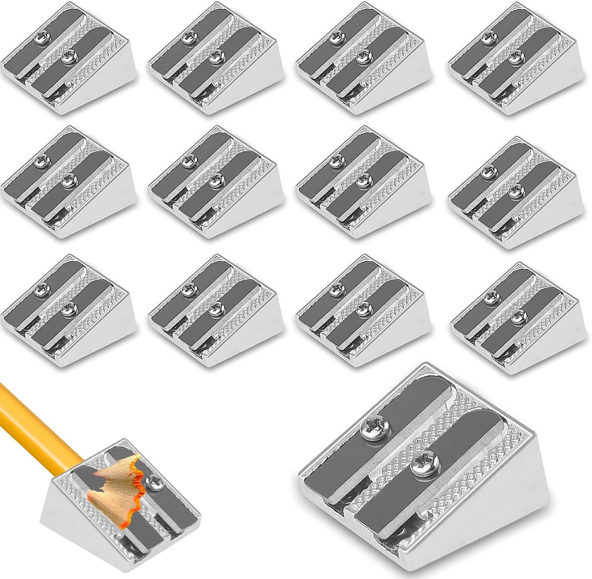 14pcs Metal Pencil Sharpener, Metal Hand Pencil Sharpener, Manual Pencil Sharpener with Double Holes, Small Aluminum - ShopVlot