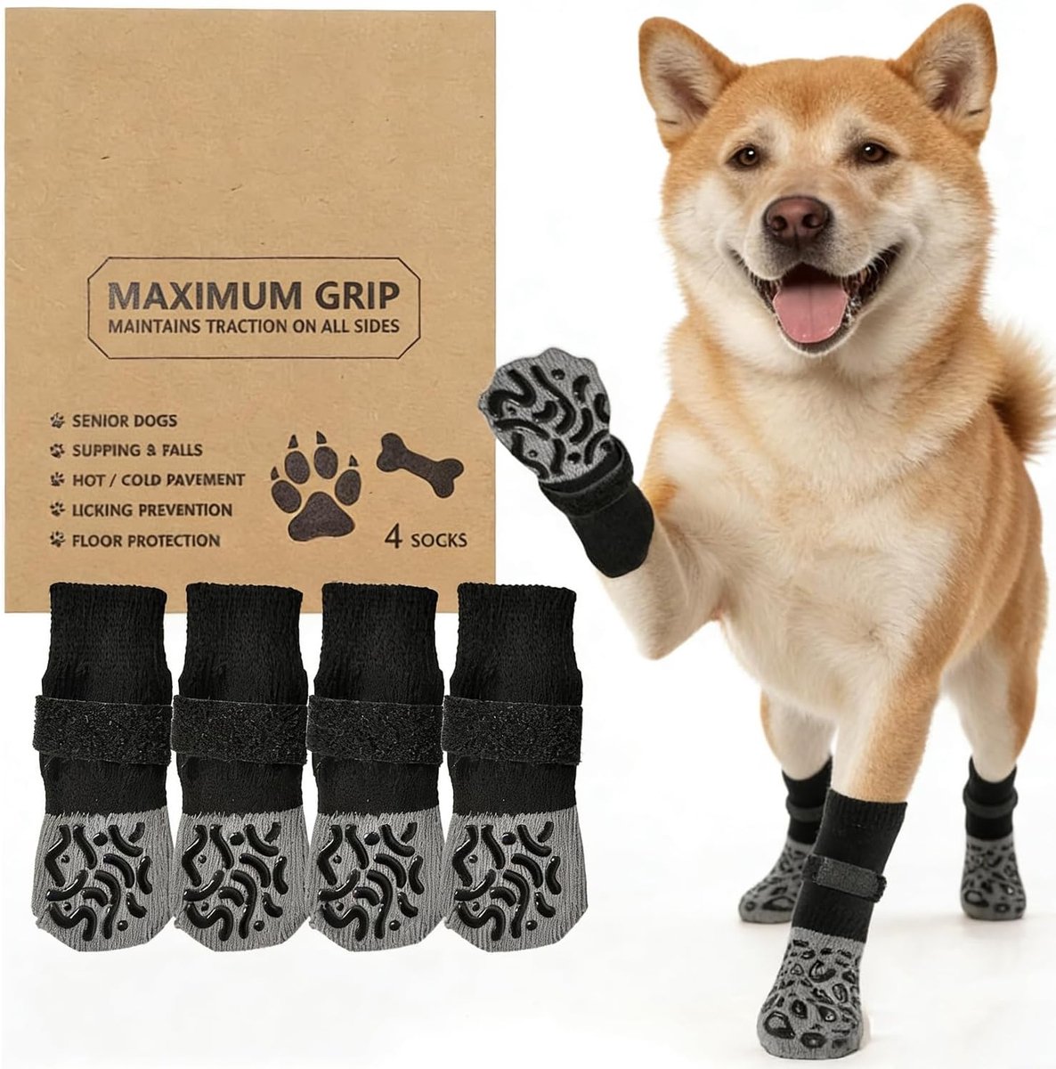 SnelShoppen - Non-slip Hondensokken 2 Pairs met Handvatten Stop Likken Pootkussens voor Oudere Honden Verstelbare Slippers Binnen Houten Vloeren Grip