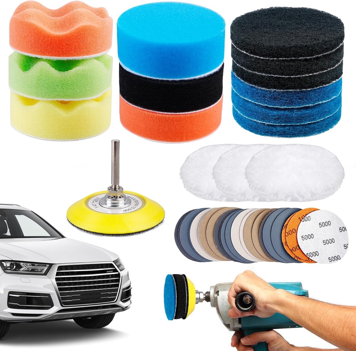 SnelShoppen - Headlight Restoration Kit 41-delige Auto Polijstset met Polijstschuim en Schuurpapier voor DIY Koplampen Herstel
