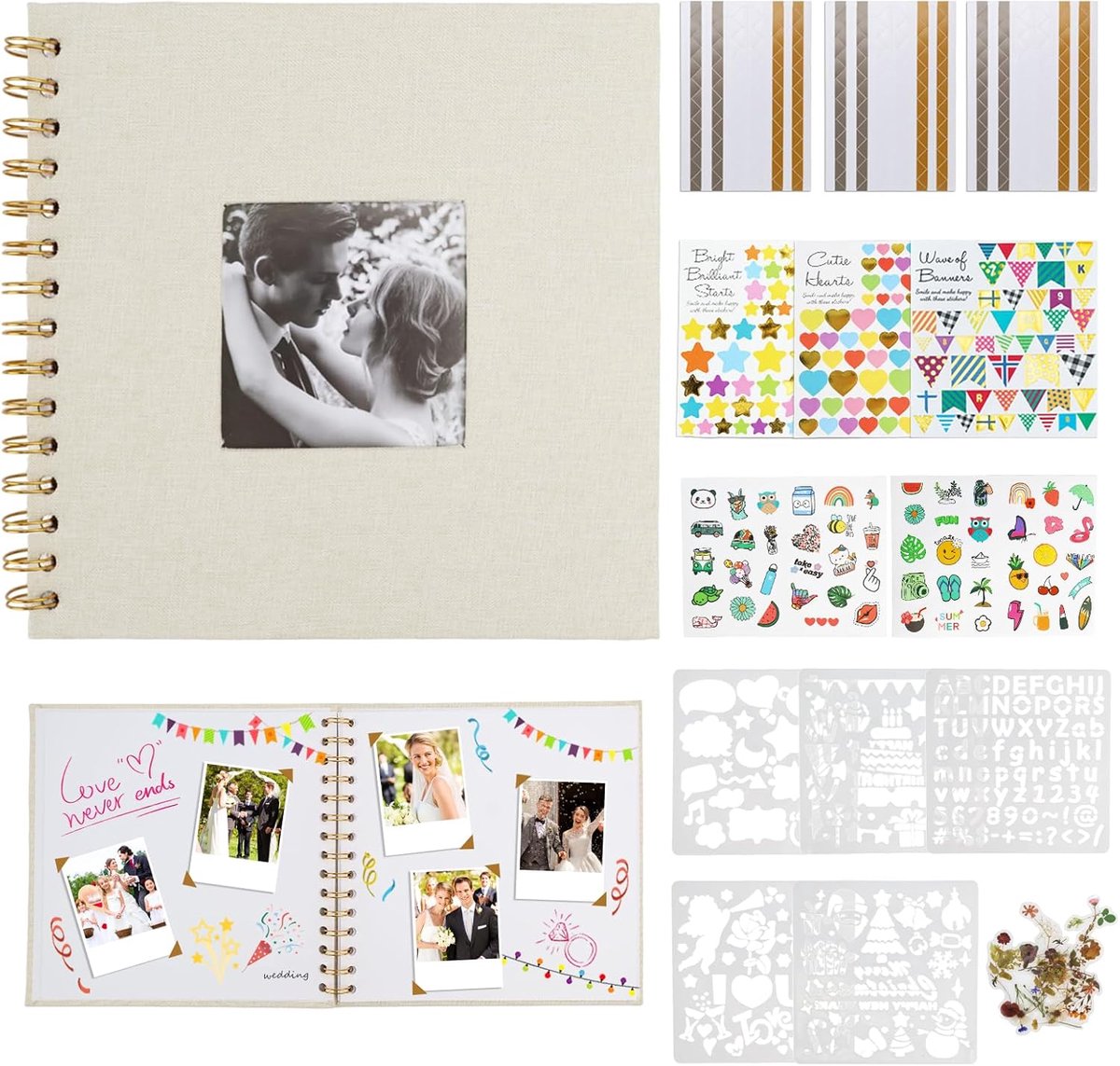 SnelShoppen - Photo Album 20.5 x 20.5 cm, DIY Scrapbook, Ringband, Hoogwaardige Linnen, Persoonlijk Ontwerp, Voor Baby, Bruiloft, Verjaardag, Kleine F