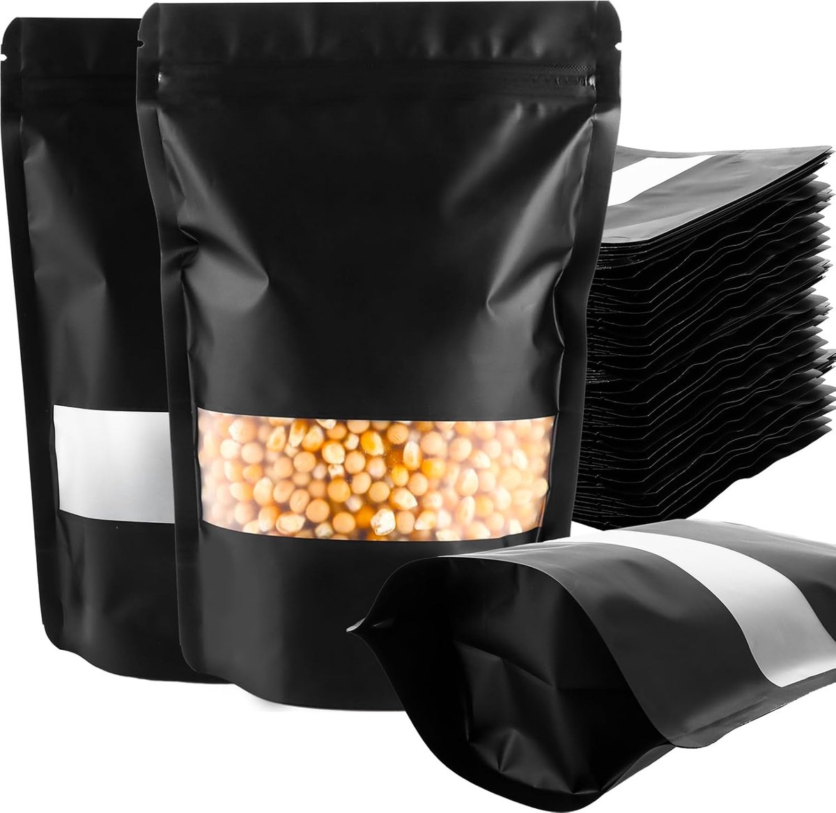 MIVIDE 100 x 15 x 22 cm Mylar Sachets with Window Black Zip Aluminium Foil Mylar Bags for Food Storage - ShopVlot