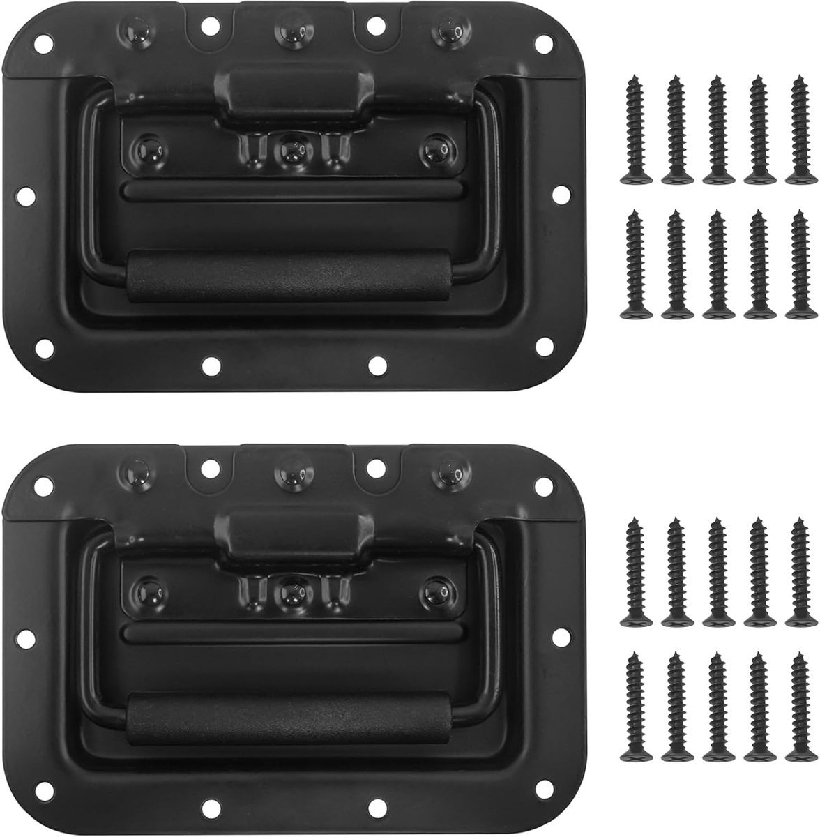 2 pcs spring handle, black iron, handle for military box and toolbox, 20 screws, 16 x 10 cm - ShopVlot
