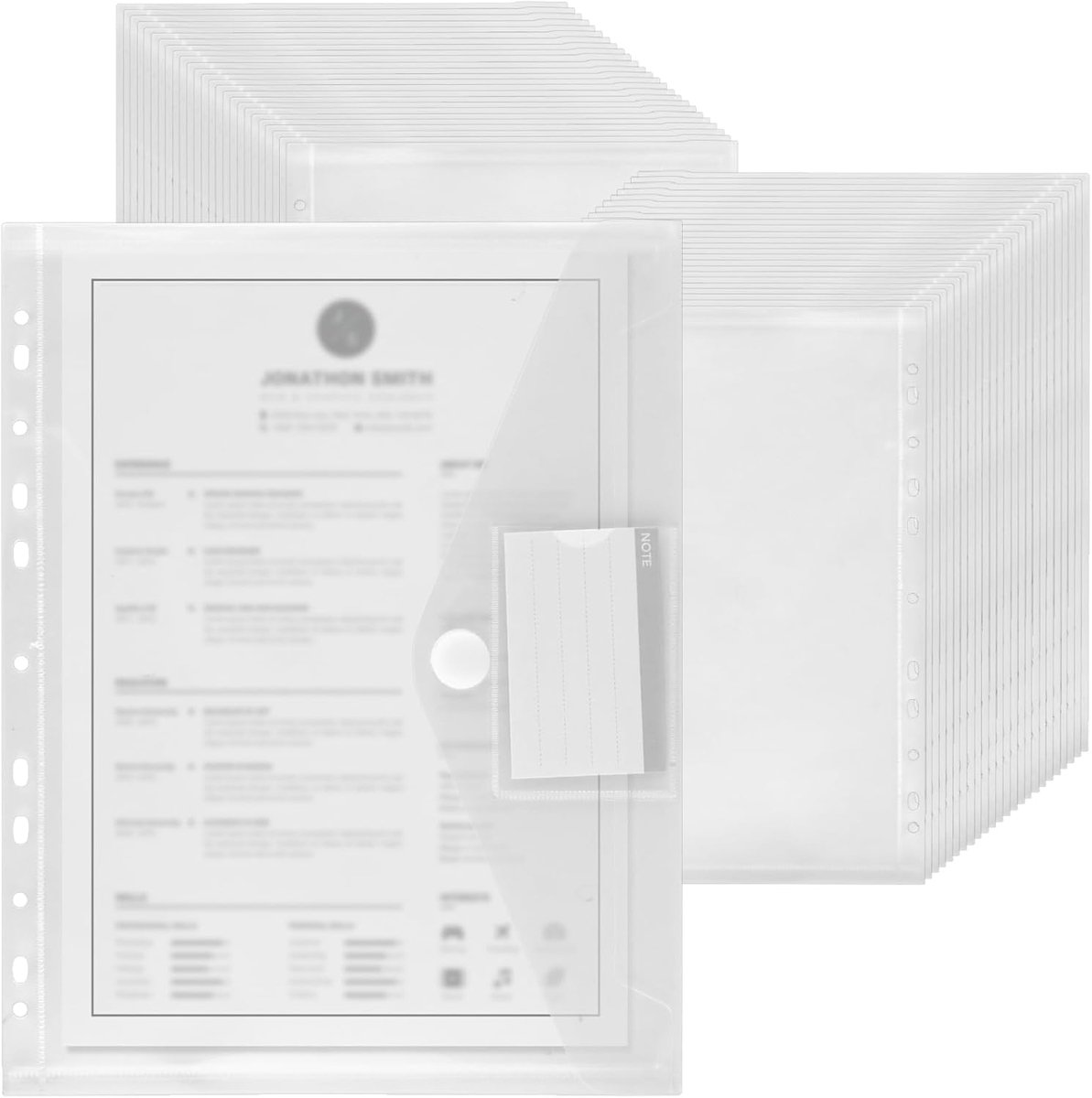 SnelShoppen - Pack van 50 A4 Documenten Folders met Klittenbandsluiting, Transparante Documenten Organizer, A4 Mappen voor Archiveren en Labelen, Idea