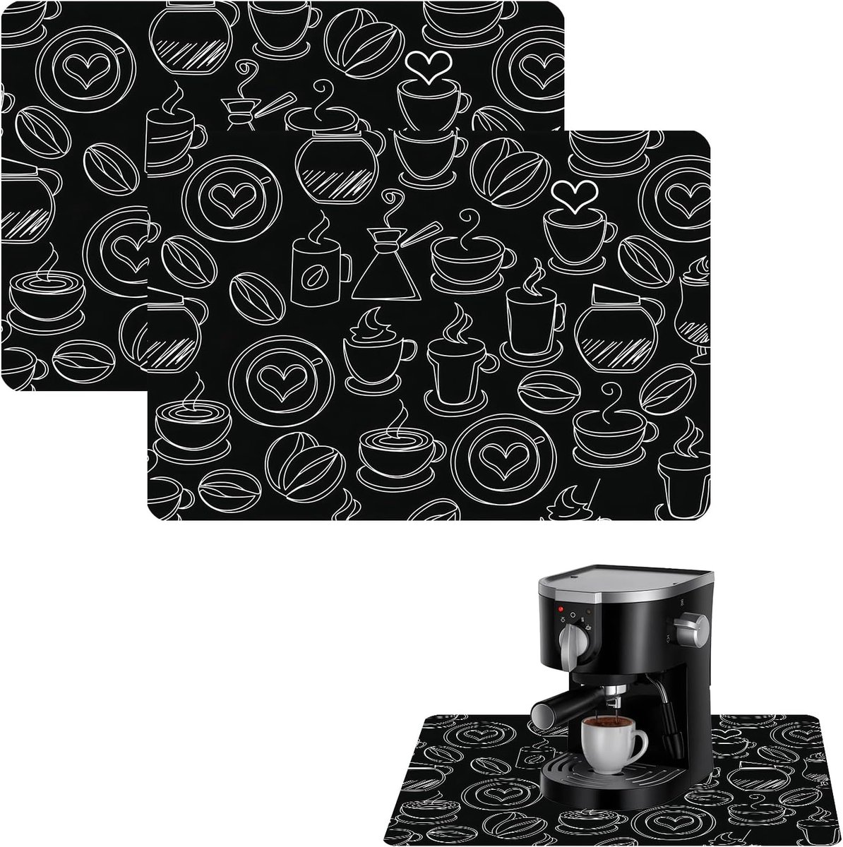 Dish Drying Mat, Coffee Machine Mat, Silicone Mat, Coffee Machine, Coaster, 40 x 50 cm, Pack of 2 - ShopVlot