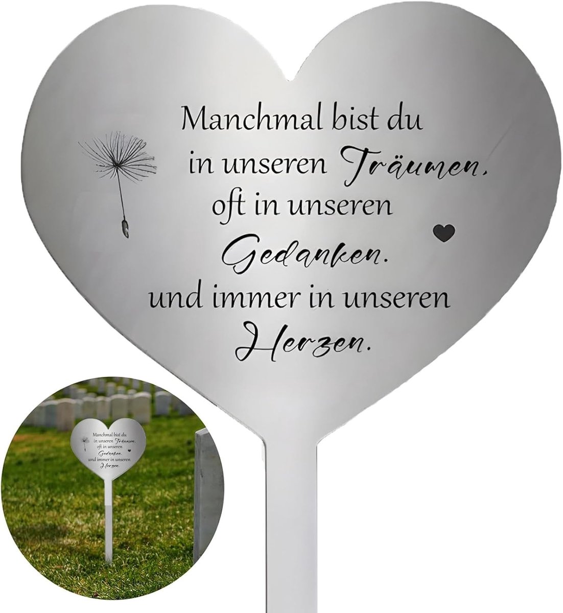 Grave decoration weatherproof, with saying "du Manchmal Bist du in unser Trämen", often in Our thoughts and always in - ShopVlot