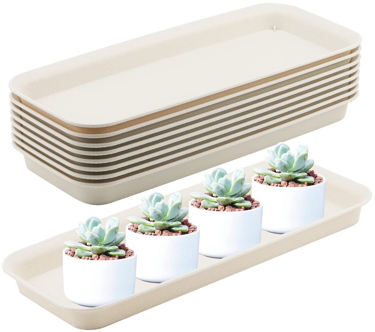 Omgoods - Set van 8 Rectangulaire Plantenschotels voor Binnen en Buiten