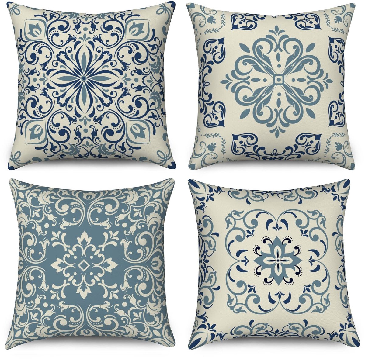 Omgoods - Set van 4 Bloem Motief Kussenhoezen 40x40cm