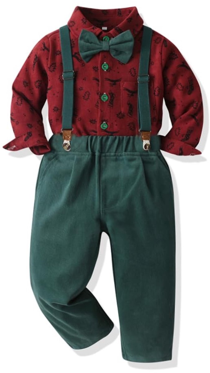 Omgoods - Baby Kostuum voor Jongens met Strik en Broekset, Rood en Groen, 12-24 maanden