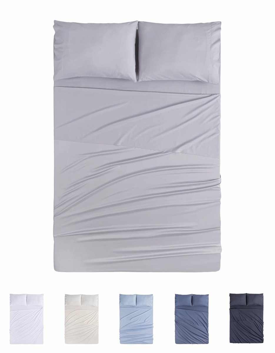 Omgoods - 4-Delige Beddengoed Set met Fitted Sheet en Kussenslopen Lichtgrijs