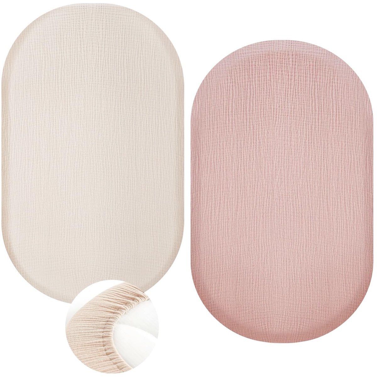 Omgoods - Set van 2 Fitted Sheets voor Kinderwagens met Muslin Hoeken