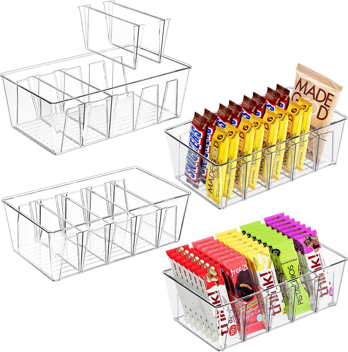 Omgoods - Set van 4 Opslagbakken voor Keuken en Pantry - Transparant Plastic