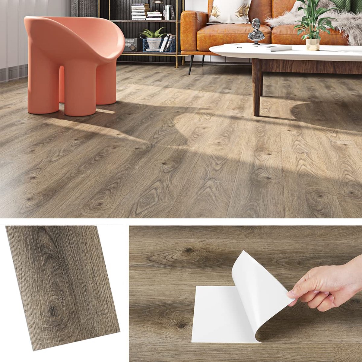 Omgoods - 12 Stuks Peel en Stick Vloertegel Hout Look - Waterdichte Vinyl Plank Vloeren