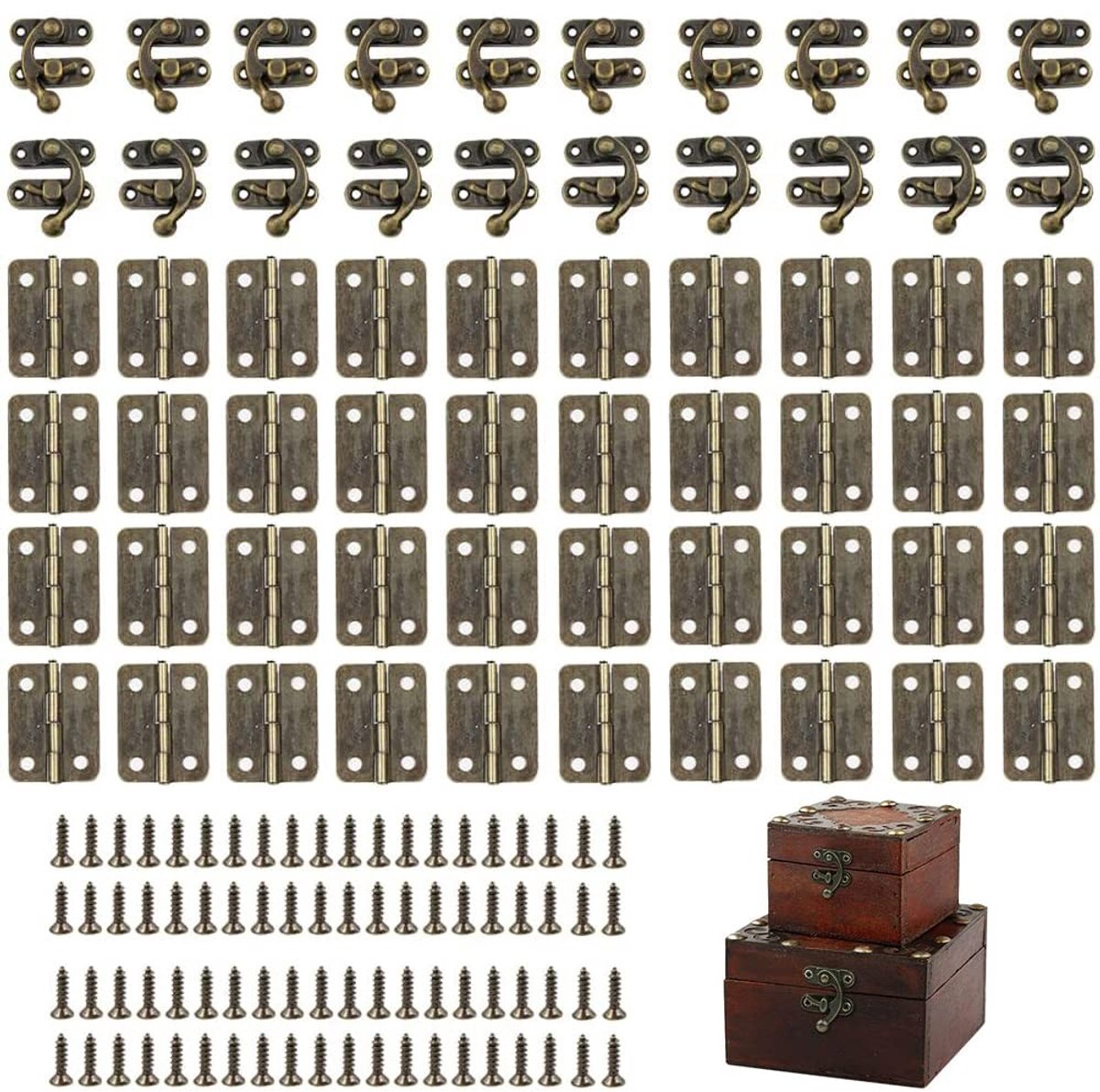 Omgoods - Latch Hook Hasp Set - 20 Stuks Hasp en 40 Stuks Scharnieren voor Retro Handwerk