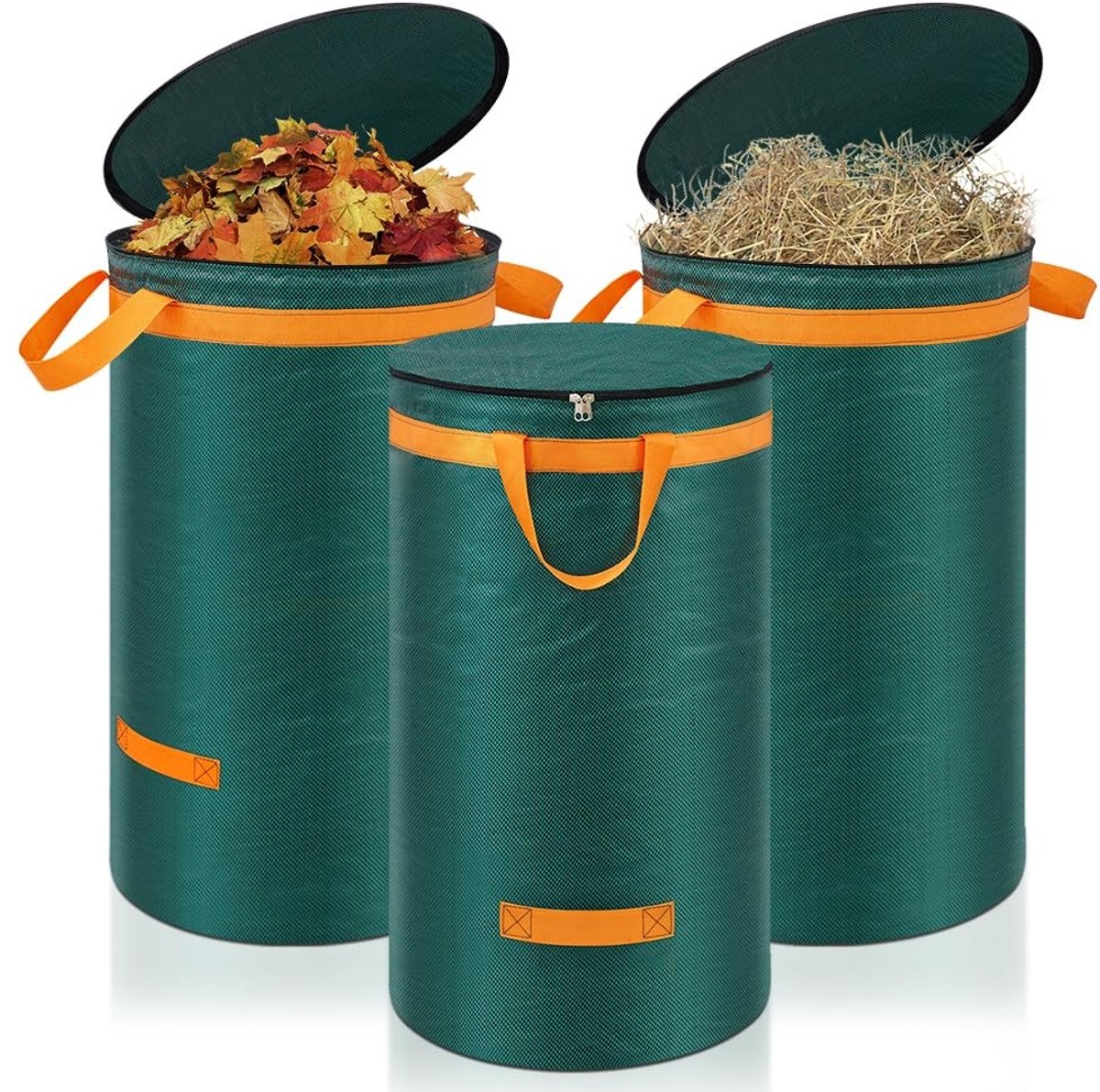 Omgoods - Set van 3 Tuinafvalzakken van 120 Liter met Deksel