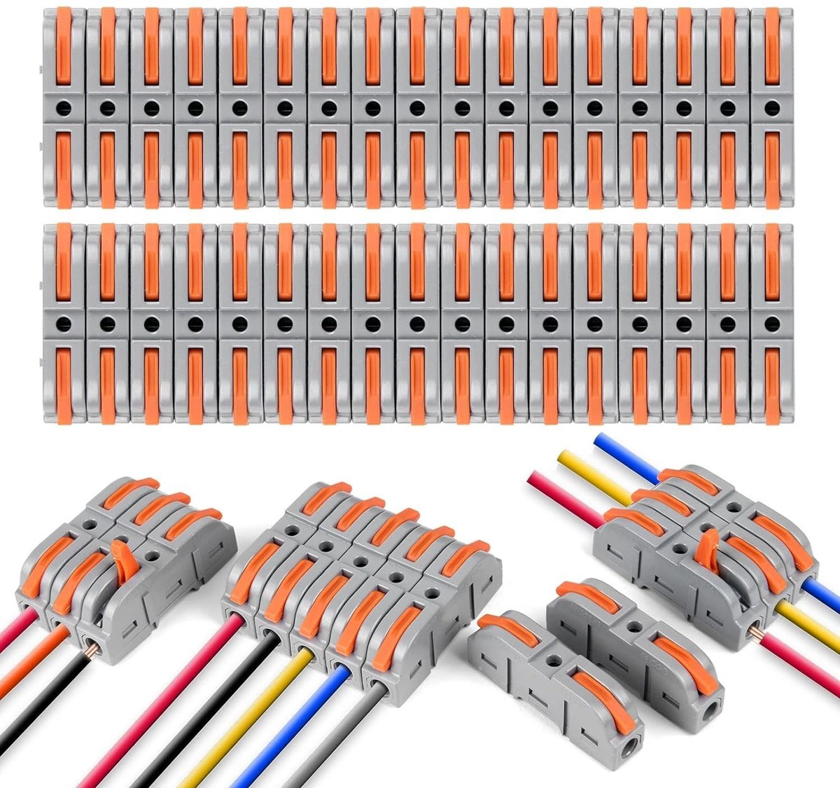 Omgoods - Draadconnectoren - 80 Stuks Snelle Dubbele Aansluitblok - Pelvrije Push-Type Ontwerp - 2-Pins - Draad Snelsplitsingsconnector - 18-22AWG