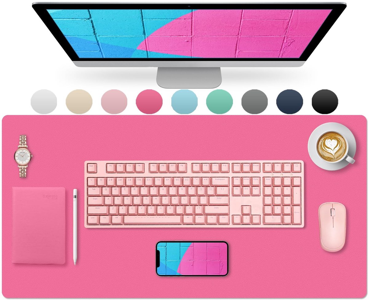 Omgoods - Bureau Onderlegger - Roze, 80x40 cm, Luxe Faux Leer