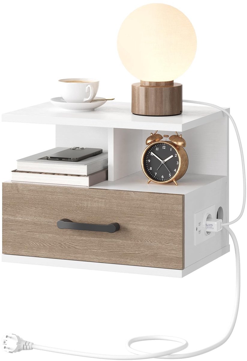 Omgoods - Moderne Hangende Bedside Tafel met Oplaadstation