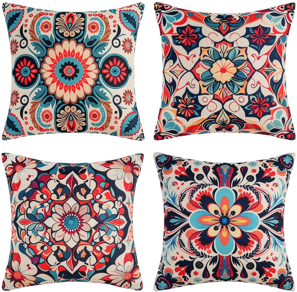 Omgoods - Set van 4 Bohemian Kussenhoezen 50 x 50 cm