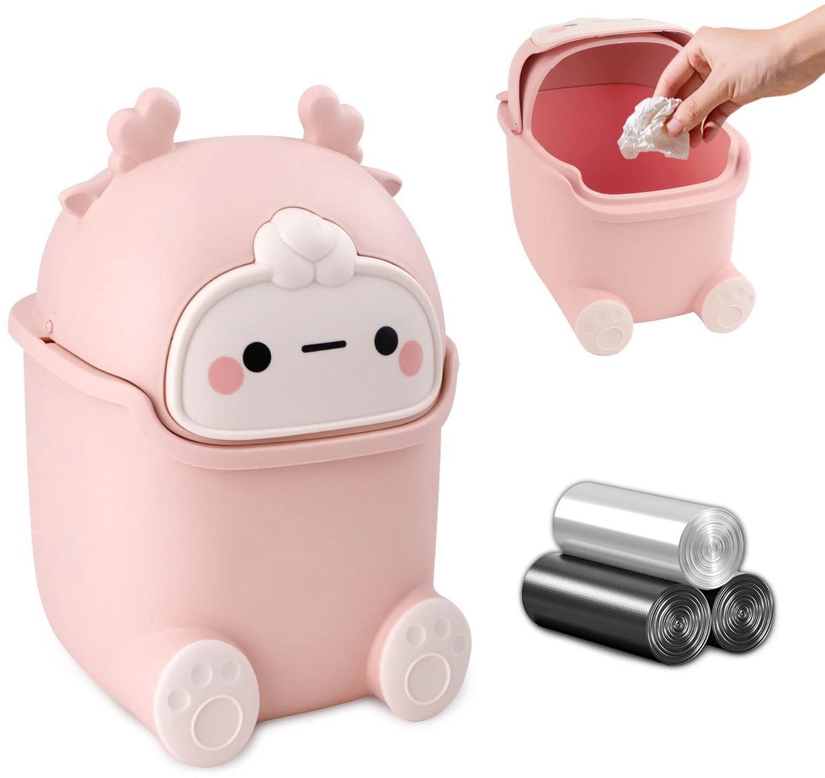 Omgoods - Mini Desktop Prullenbak met Cartoon Deksel