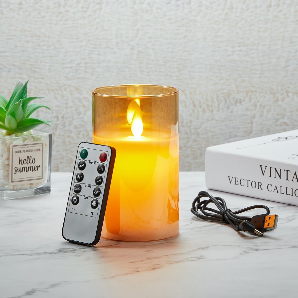 Omgoods - Oplaadbare LED Kaars in Gouden Glas met Afstandsbediening