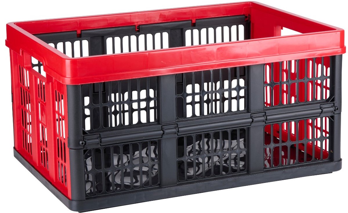 Dirt Devil Vouwkrat 45 Liter – Klapkrat voor Boodschappen – Opvouwbare Krat met Handgrepen – Opbergkrat met Ventilatie – Rood Zwart
