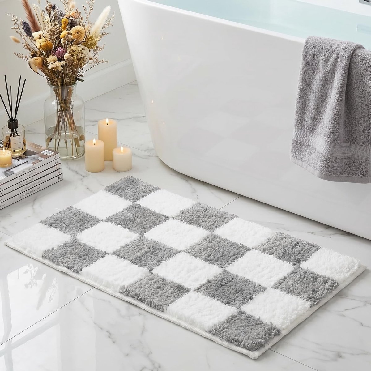 Omgoods - Luxe Grijs en Wit Vloerkleed voor Badkamer 61 x 91.5 cm