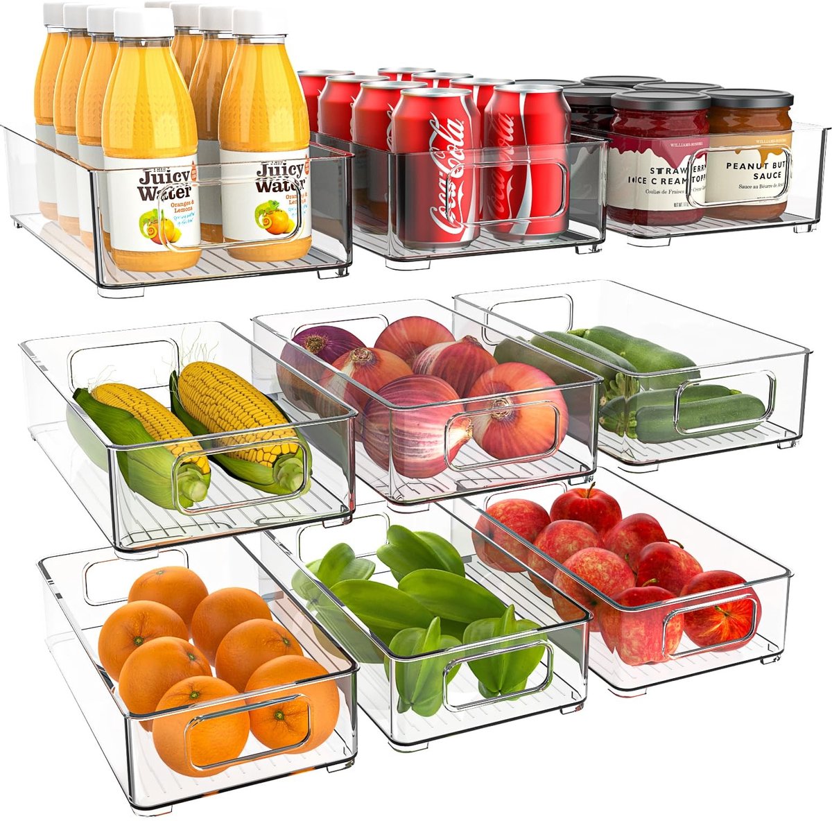 Omgoods - Set van 9 Transparante Koelkastorganizers