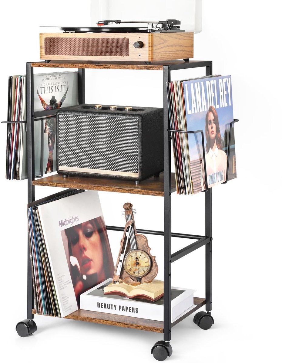 Omgoods - Mobiele Vinyl Record Opbergtafel met Draaitafelstand
